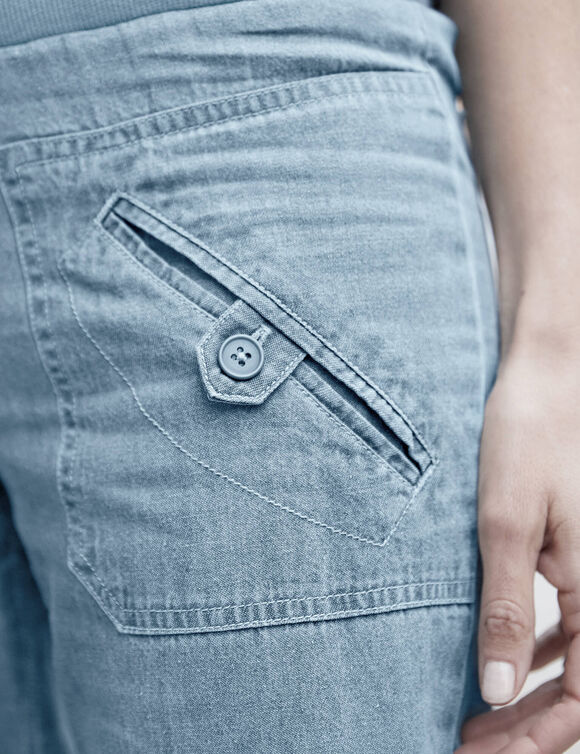 Pantalon coupe droite 7/8ème taille élastiquée, denim (bleached clair)