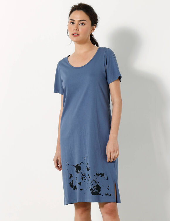 Chemise de nuit courte imprimé chat - lot de 2 (céladon / bleu)