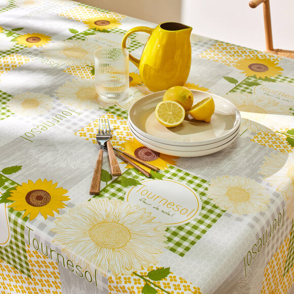Zonnebloemprint tafelkleed (grijs / geel)