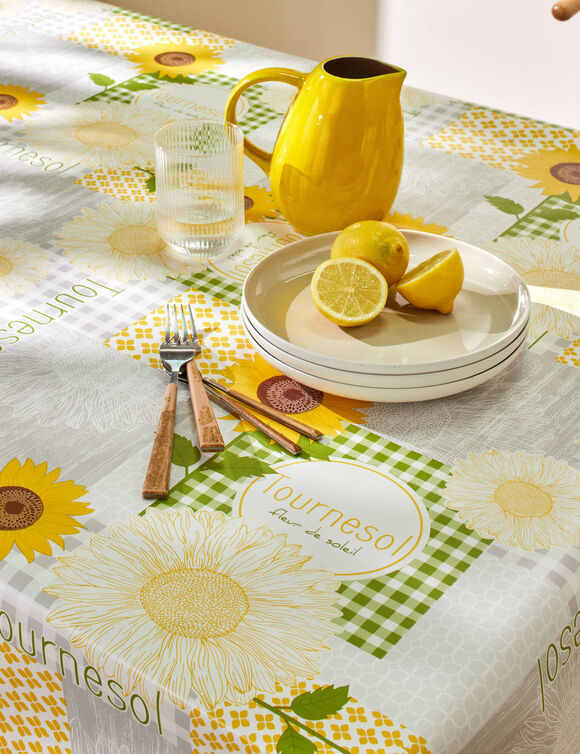 Nappe toile cirée imprimé tournesols (gris / jaune)