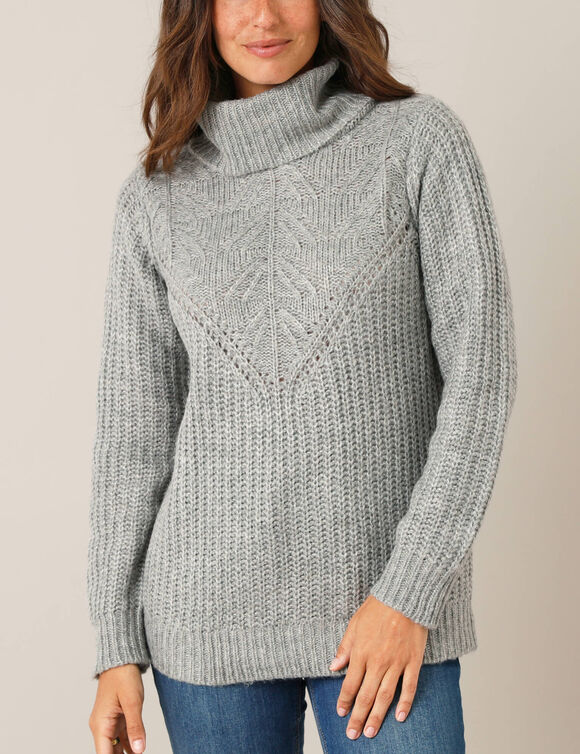 Pull col boule, maille anglaise (gris chin&eacute;)