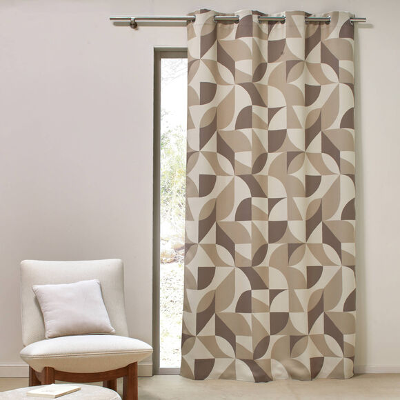 Verduisterend gordijn met grafische print (beige / taupe)