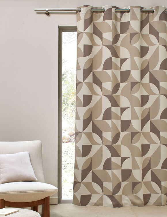 Verduisterend gordijn met grafische print (beige / taupe)