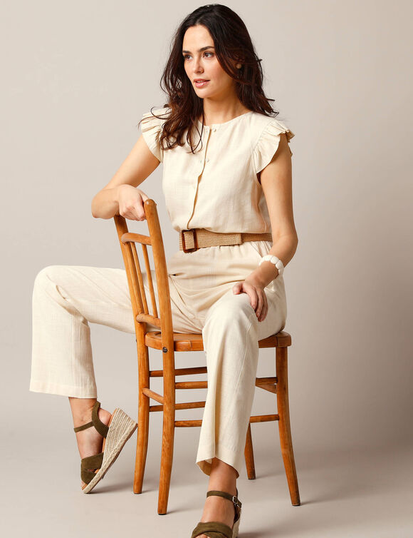 Combinaison pantalon unie, lin mélangé (sable)
