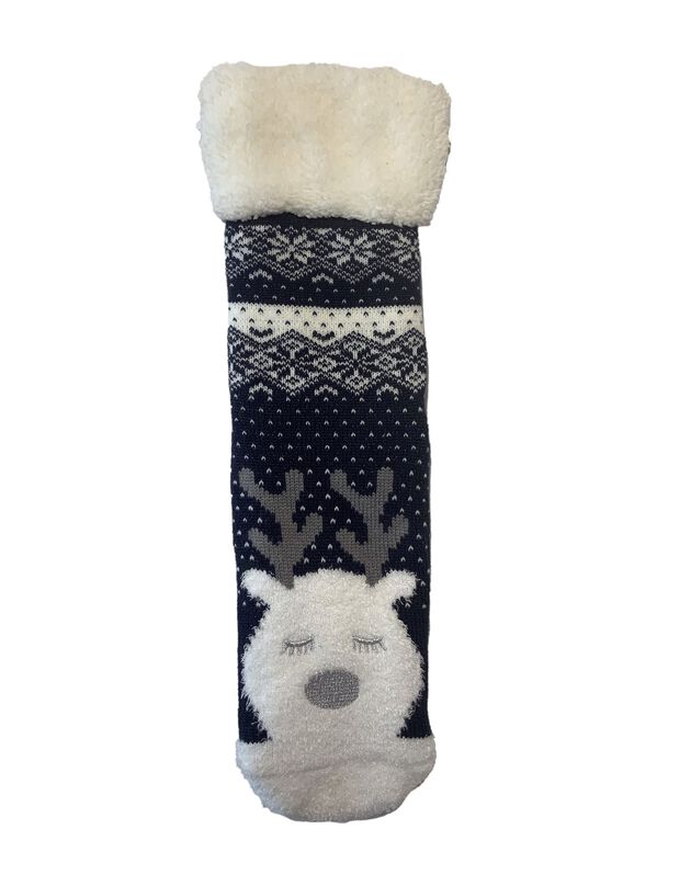 Pantoffelsokken met jacquardmotieven, volledig gevoerd (marine)