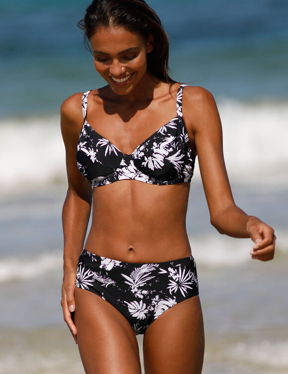 Culotte de bain maxi imprimée Tabika - effet lissant (noir / beige)