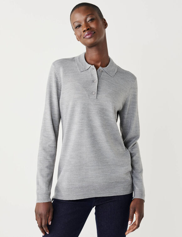 Pull col polo boutonn&eacute;, toucher doux (gris chin&eacute;)
