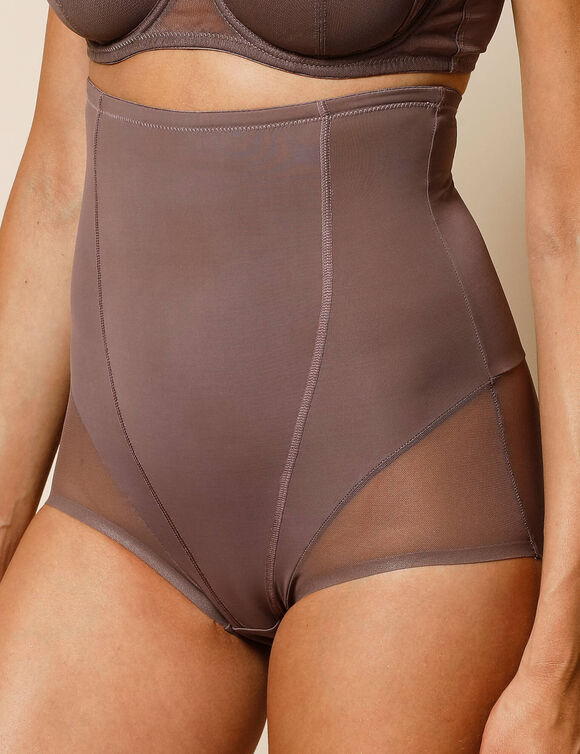 Culotte taille haute maille et tulle gainant (café)