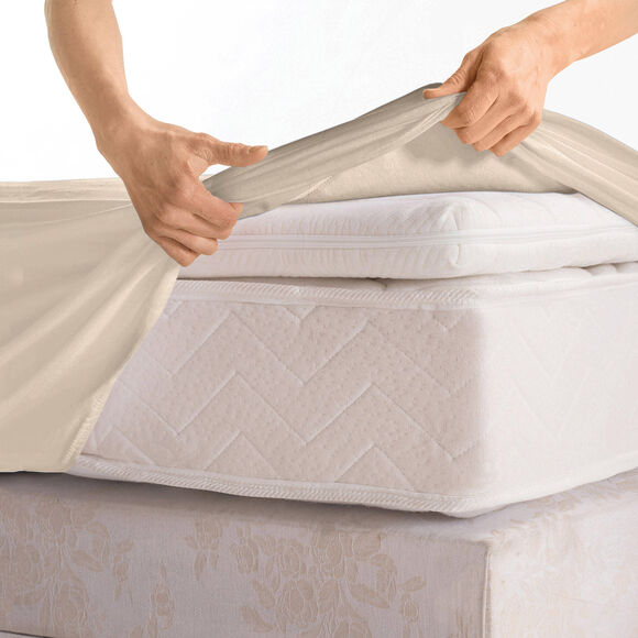 Drap-housse uni jersey bonnet 40 cm (sable)