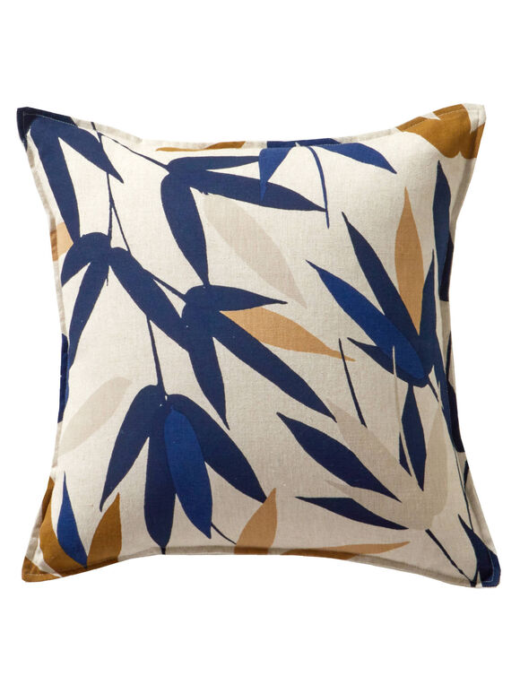 Coussin imprimé feuilles (beige / marine)