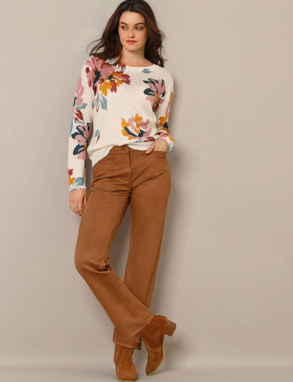 Trui met bloemenprint (ecru / roze)