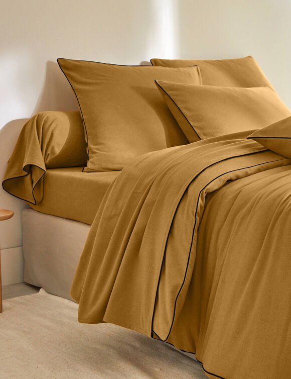 Linge de lit uni flanelle passepoil contrasté, collection "Intemporelle" (bronze)