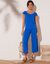 Ruime, effen 7/8-broek in soepel tricot met elastische taille (felblauw)