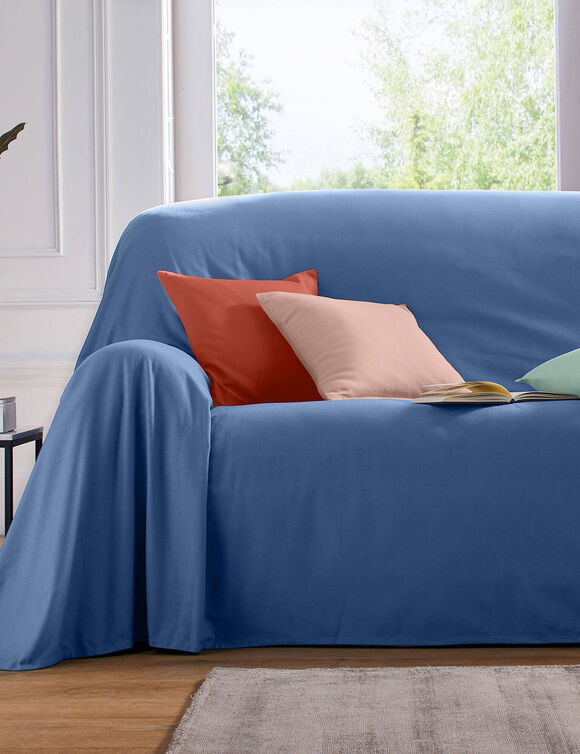 Effen sprei in zeildoekstof (blauw)