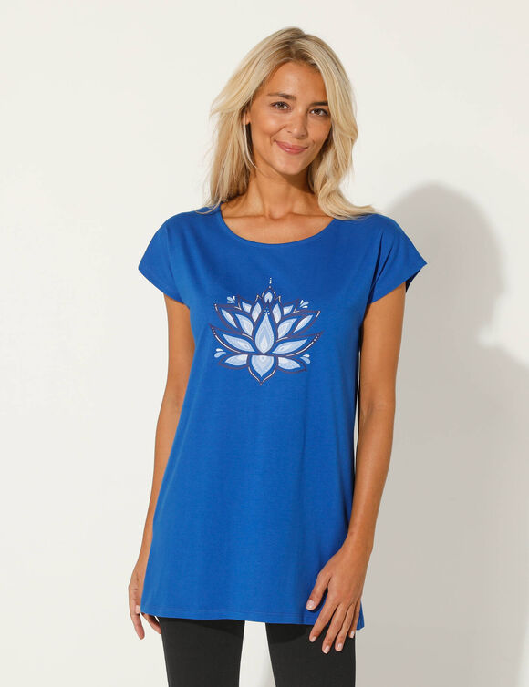 T-shirt tunique, imprimé placé (bleu / ciel)