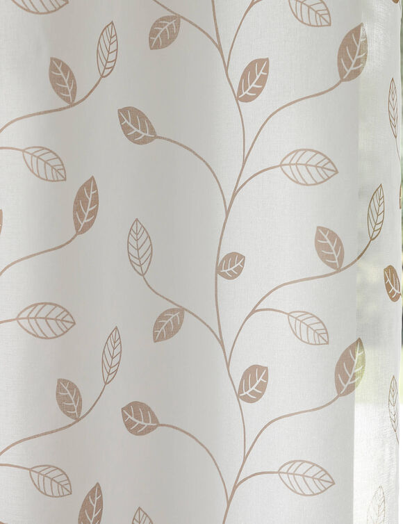 Panneau voilage motif petites feuilles - finition oeillets (taupe)