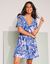 Robe courte cache-coeur imprimée, spéciale poitrines généreuses (bleu / violet)