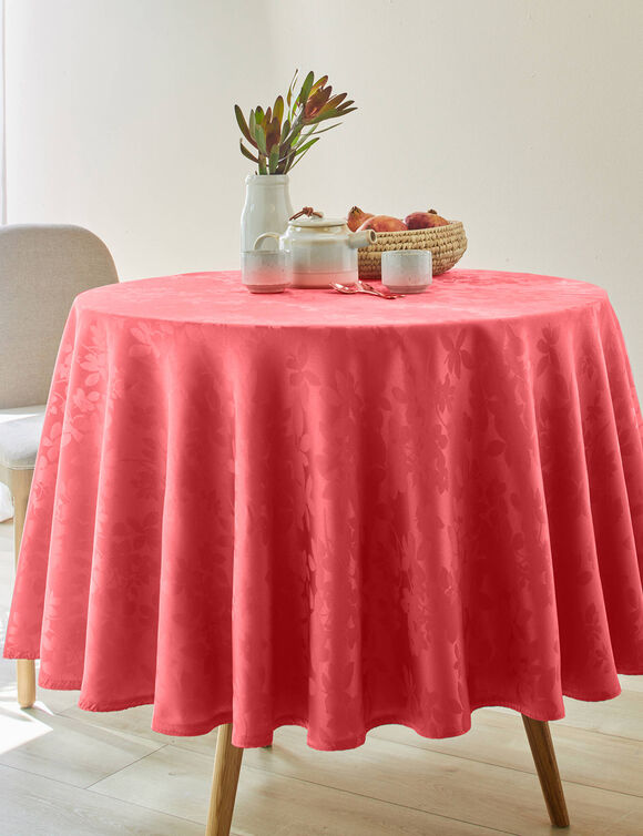 Damast tafellaken met bladerenprint Colombine® (rood)