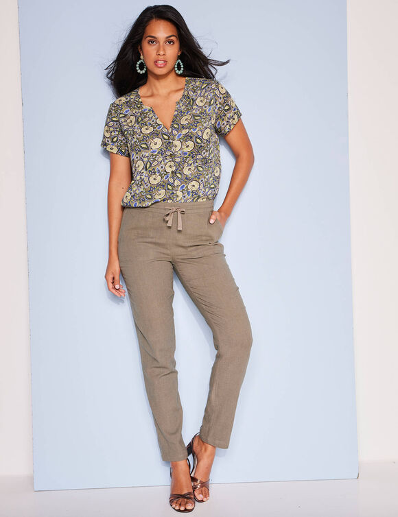 Chemisier imprim&eacute; ethnique, manches courtes (kaki)