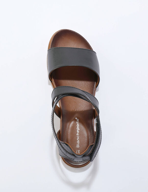 Sandalen met scratchriempjes, in LWG-gecertificeerd leer (zwart)