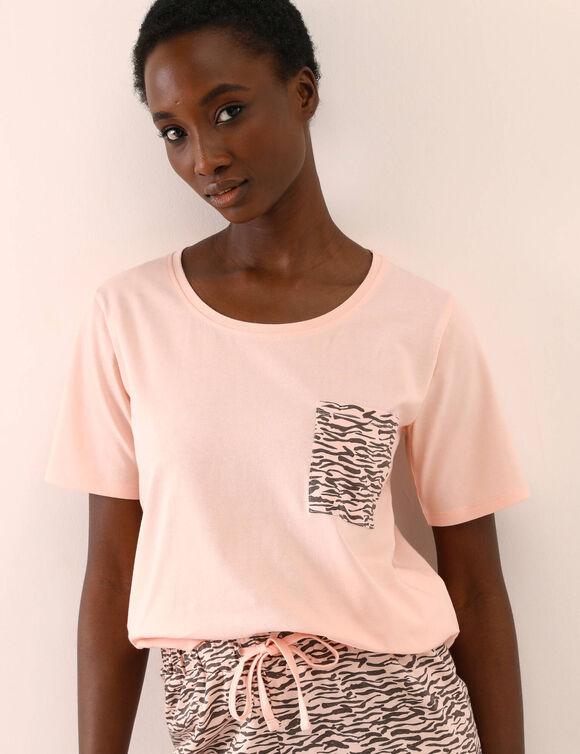 Pyjama short imprimé zèbre (rose / taupe)
