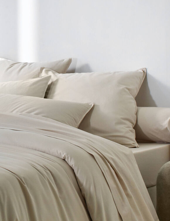 Linge de lit uni - coton lav&eacute; 57 fils/cm&sup2; (sable)