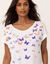 T-shirt boite, imprim&eacute; papillons (blanc / parme)