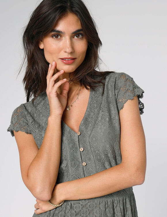 Robe longue dentelle macramé (kaki)