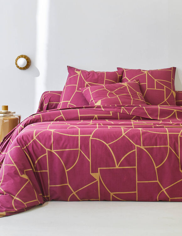 Linge de lit Geoffroy en coton &agrave; motifs graphiques (grenat)