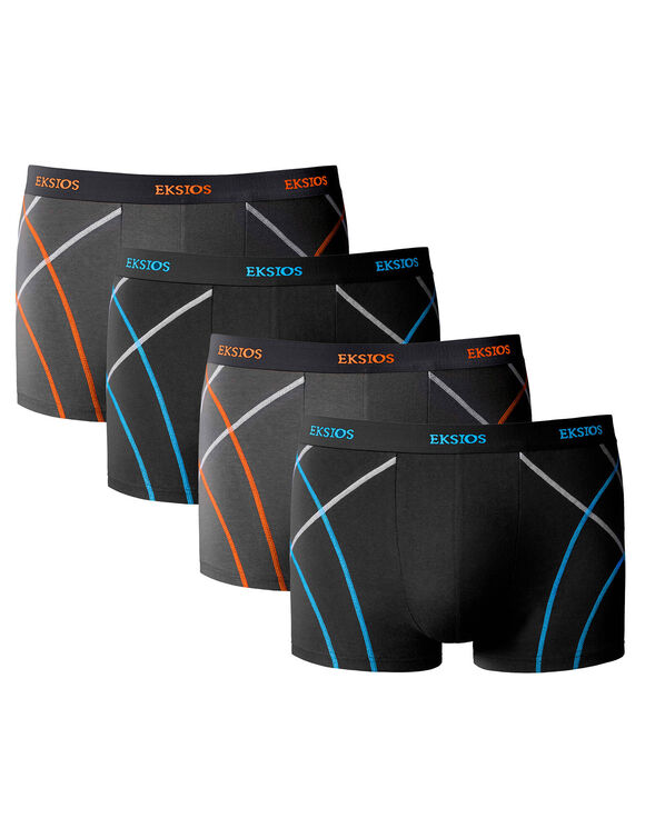 Boxer fermé uni élastiqué surpiqûres contrastées - lot de 4 (gris / noir)