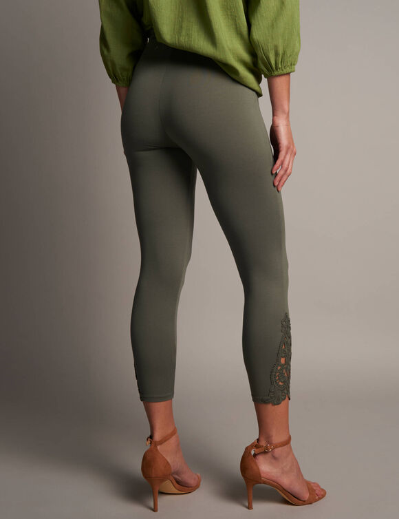 Legging 3/4 macram&eacute;, taille &eacute;lastiqu&eacute;e (kaki)