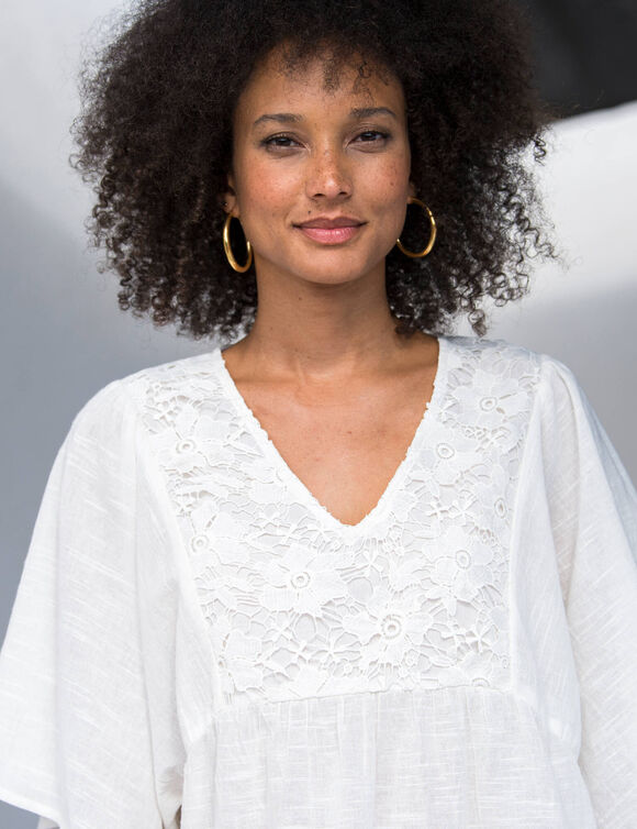 Tunique plastron fantaisie doublé, manches kimono (écru)