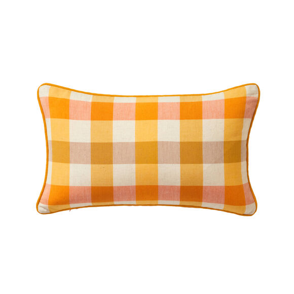 Coussin rectangulaire coton lin carreaux (jaune)
