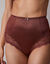 Gaineslip in glanstricot en kant Salford - set van 2 (chocolade + taupe)