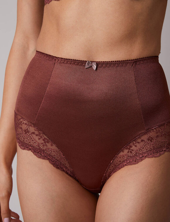Gaineslip in glanstricot en kant Salford - set van 2 (chocolade + taupe)