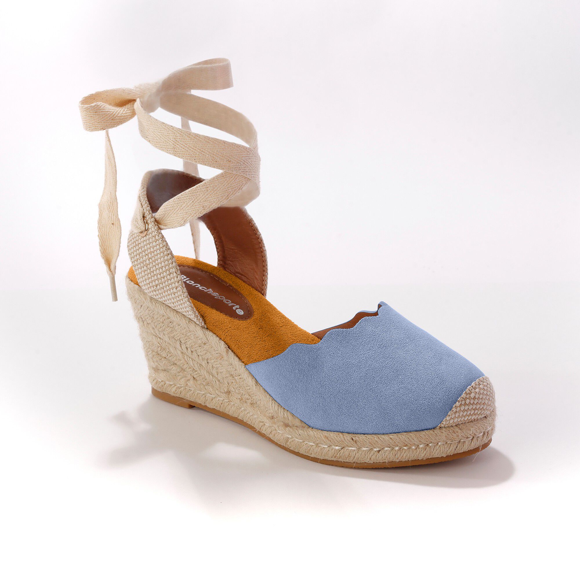 Sandalen met sleehak en striklintje - lichtblauw | Blancheporte