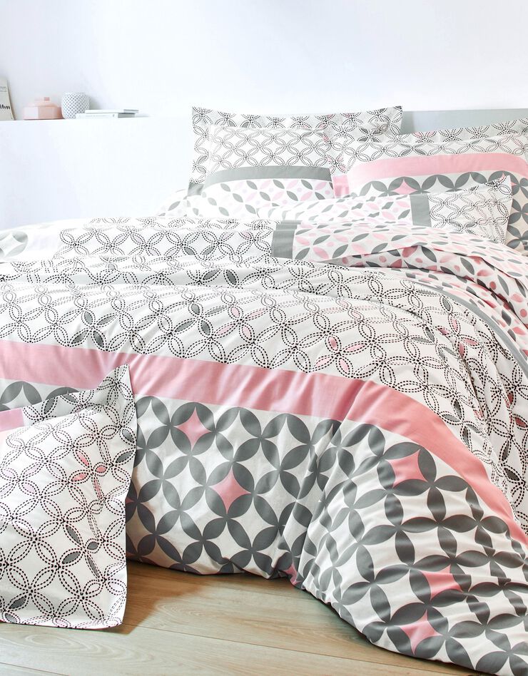 Bedlinnen Marlox in katoen met geometrische motieven (grijs / roze)