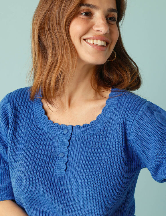 Pull Spécial Petites col rond boutonné (bleu dur)