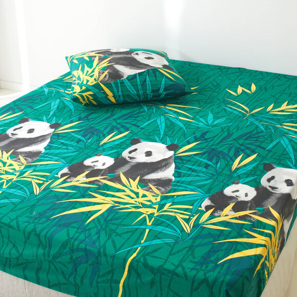 Bedrukt bedlinnen Pandi, polykatoen (groen)