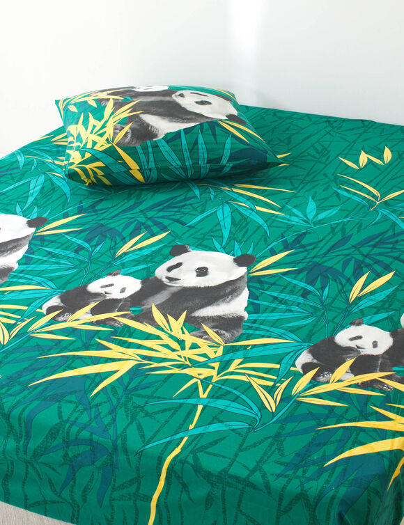 Linge de lit imprim&eacute; Pandi, polycoton (vert)