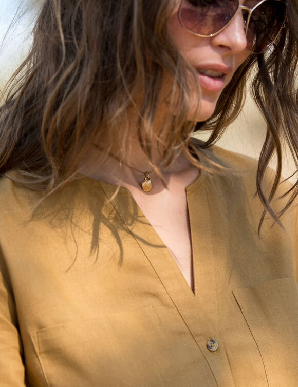 Chemise unie, mélange coton-lin (havane)