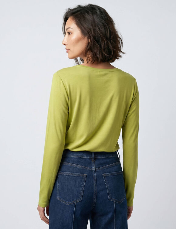 T-shirt uni col rond stretch (vert mousse)