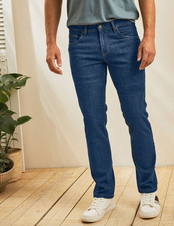 Rechte stretchjeans, afgerond onder de buik - binnenpijplengte 72 cm (raw)