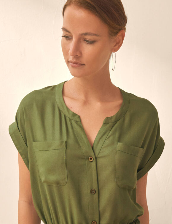 Robe saharienne unie boutonn&eacute;e (kaki)