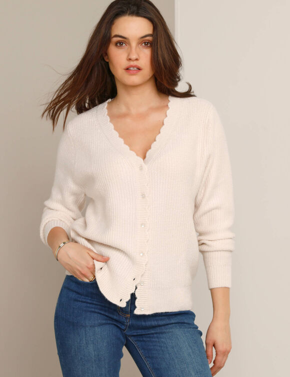 Gilet maille fantaisie, toucher doux (écru)