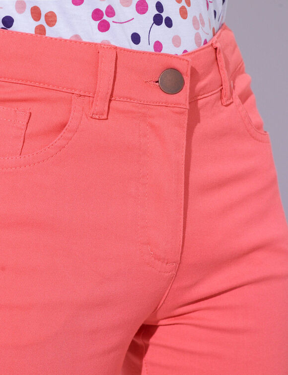 Pantalon effet ventre plat, coton stretch (corail)