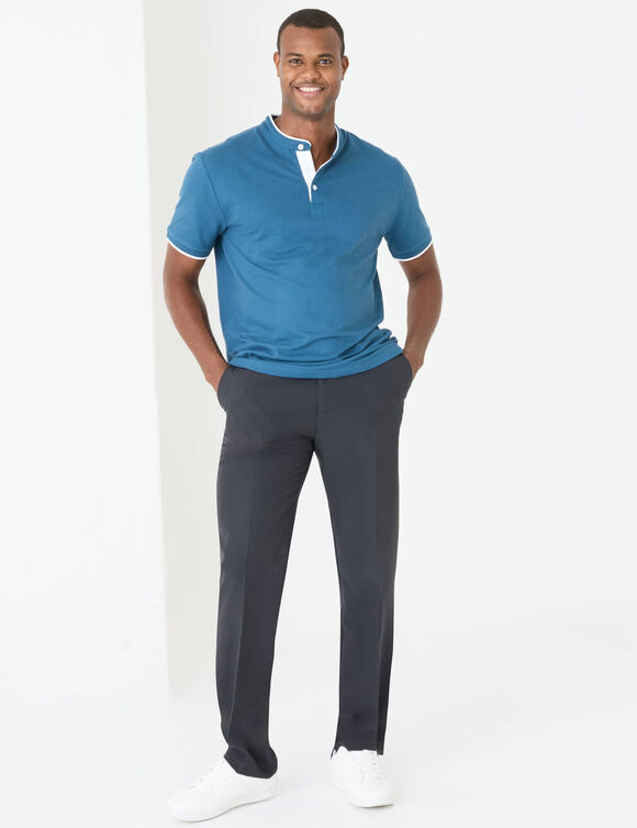 Effen polo in piquétricot, met maokraagje en korte mouwen (eendenblauw)