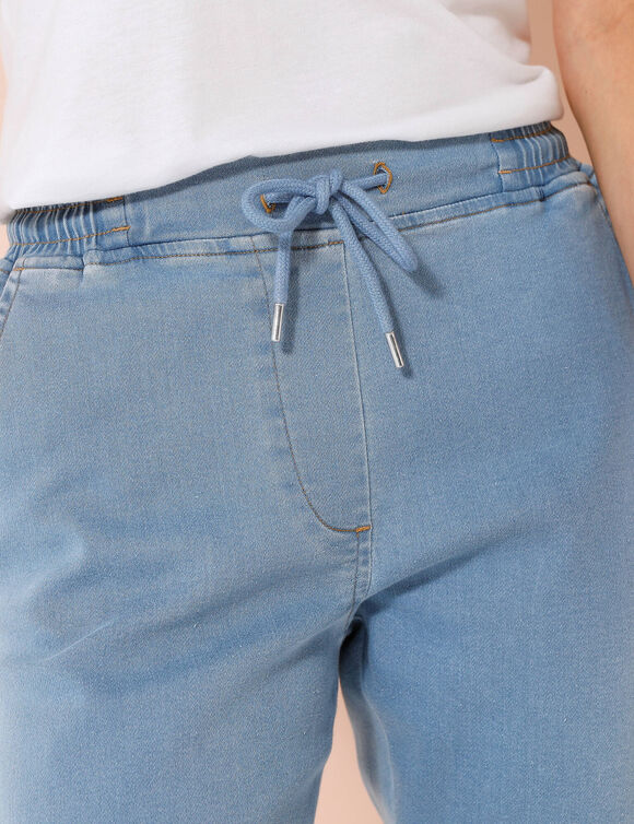 Pantalon jogpant maille effet jean, ceinture élastiquée (bleached)