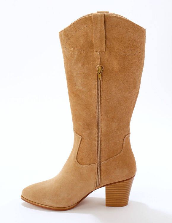 Hoge santiagslaarzen, suèdeleer (lichtbeige)