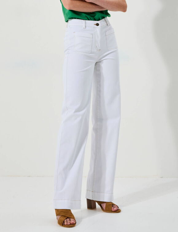 Pantalon twill coupe large taille haute, petite stature (blanc)